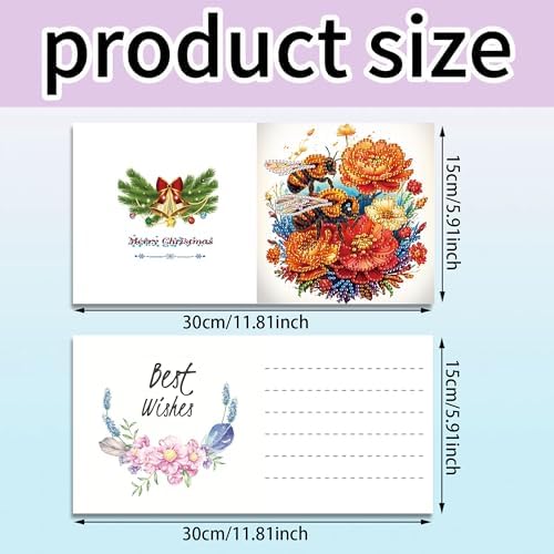 DIZAKIM 6 Pieces Christmas Theme Design Diamond Painting Greeting Card Set, DIY 5D Unique Rhinestone Art Embellishment Mosaic Christmas Greeting Card Crafts, Mosaic Handmade Creative Postcards (#10) - Image 2