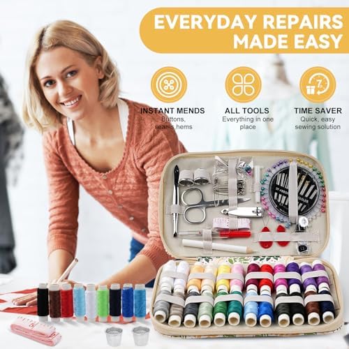 Floral Sewing Kit Printing Sewing Project Kits,126PCS Professional Sewing Supplies for Adults, Zipper Sewing Needles Set, Travel Sewing Accessory for Emergency, Home (Beige) - Image 3