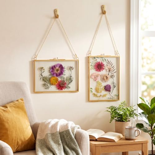 Barydat 48 Pcs Pressed Flower Frame Floating Glass Frames, 5“x7”, Gold - Image 6