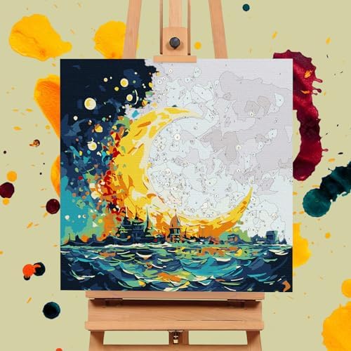 Offito Framed Paint by Numbers Kit for Adults Beginners, Sea and Moon - Image 4