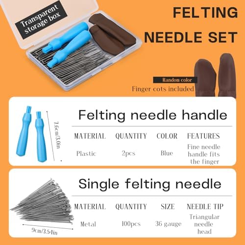 QMNNMA 100Pcs Needle Felting Needles, Needle Felting Tools for Beginners, Wool Felting Needles with 2 Single Needle Handle Fingercots for Wool Projects (L) - Image 2