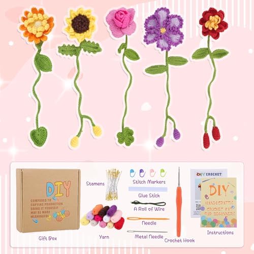 WSICSE 8-Pc Crochet Flower Bookmark Kit, Handmade Floral DIY Set - Image 2