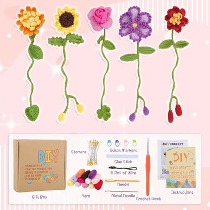 WSICSE 8-Pc Crochet Flower Bookmark Kit, Handmade Floral DIY Set - Image 2
