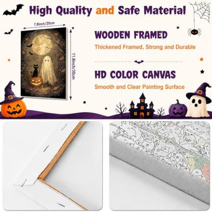 2 Pack Halloween Paint by Numbers Kit for Adults (Ghost&Cat, 8x12inch) - Image 2