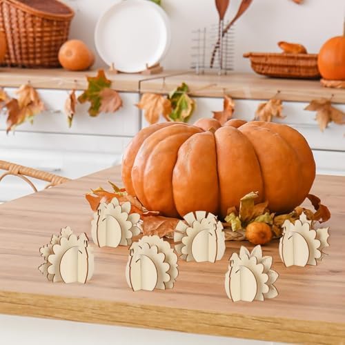 COCHIE DIY 3D Turkey Thanksgiving Wood Crafts to Paint, Paintable Unfinished Wooden Slices for Craft, Fall Cutouts Ornaments for Painting Decorations 24 PCS Formed Into 6 Turkeys - Image 6