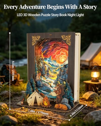 3D Puzzles for Adults-Starry River Quest, DIY Storybook Book Nook Nightlight, Wooden Building Kit Storybook Puzzle, Home Decor Gift for Adults Book Lovers - Image 3