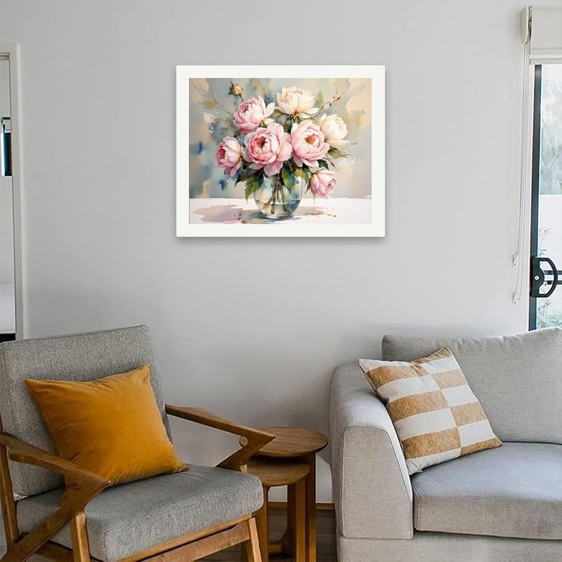 TAOPAOLAB Floral Bouquet Paint by Numbers Kit for Adults - DIY Watercolor Pink Peonies Painting on Canvas 16x20 Inches, Acrylic Paint Set, Suitable for Beginners, for Home Decoration or Gifts - Image 4