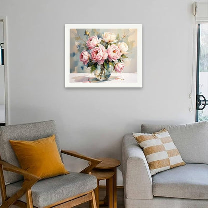 TAOPAOLAB Floral Bouquet Paint by Numbers Kit for Adults - DIY Watercolor Pink Peonies Painting on Canvas 16x20 Inches, Acrylic Paint Set, Suitable for Beginners, for Home Decoration or Gifts - Image 4