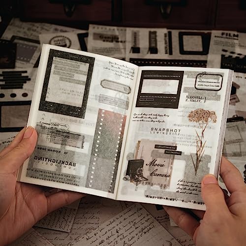 Dizdkizd Washi Stickers Book for Journaling, Vintage Scrapbook Ephemera with 180pcs Film Stickers and 20 Adhesive Scrapbooking Papers, Junk Journaling Supplies by Dizdkizd