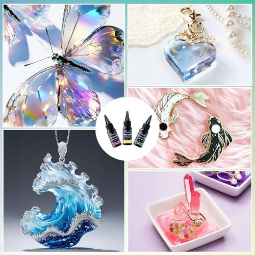 UV Resin, 24 Colors UV Curable Hard Resins, Colored & Fast Curing&Odorless and Clear UV Resins kit for Crafts, Jewelry Making, Colored Resin Casting and Coating (20g/0.68oz Each) - Image 7