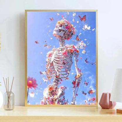 koemhxb Skeleton Paint by Numbers for Adult, Floral Skeleton Art Paint by Numbers Kit for Adults Beginners, DIY Acrylic Painting on Canvas for Home Wall Art Decor 16x20 Inch - Image 4