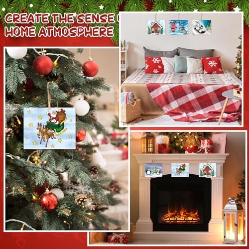 COCHIE 10 Pieces Large Christmas Unfinished Wood Crafts to Paint for Adults, Bulk Winter Predrilled Wooden Ornaments for Painting, Peppermint Candy House Paintable Wood Slices Craft Supplies - Image 4