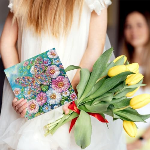 jinglinhh 6pcs Flower Butterfly Seaside Diamond Art Painting Greeting Cards with Envelopes, DIY Card Making Kits for Adults, Diamond Art Postcards Holiday Cards Craft Gifts - Image 7