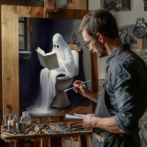 Reivworl Ghost Paint by Numbers Kit for Adults, Bathroom Paint by Numbers, Adult Paint by Number Kits for Gifts and Home Wall Decor 16x20 Inch - Image 3