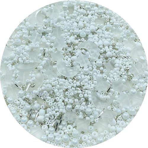 Assorted Glass Beads for Jewelry Making Multi Size Colors Glass Star Moon Seed Pearl Spacer Beads for Bracelets Necklace Earring Making(Frosted White) by ChooseBeadsChooseHonkoolly