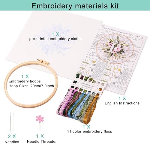 Harimau Letter F Pattern Embroidery Kit for Adult Beginners, Complete Starter Pack with 1 Hoop, Needles, Instruction Guide & Embroidery Stitch Video Tutorials - Image 2