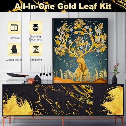 200 Pieces Gold Leaf Sheets, Complete Gilding Adhesive Kit for Gold Leaf - Image 5