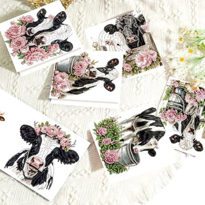 6pcs5D Diamond Painting Greeting Card kits, rose bucket Little Bull Adult DIY Diamond Art Greeting Card with envelope, special Valentine's Day creative gift - Image 5