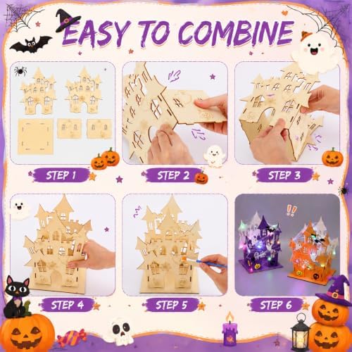 DoubleFill 12 Set Halloween Wooden Castle House Craft Kits, DIY - Image 4