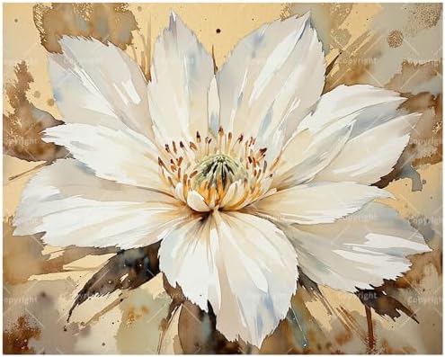 Botanical Art Paint by Numbers Kit for Adults - DIY White Petal Flower with Beige Tones Painting on Canvas 16x20 Inches,Acrylic Paint Set,Suitable for Beginners,Art for Home Decoration/Gifts by Unknown
