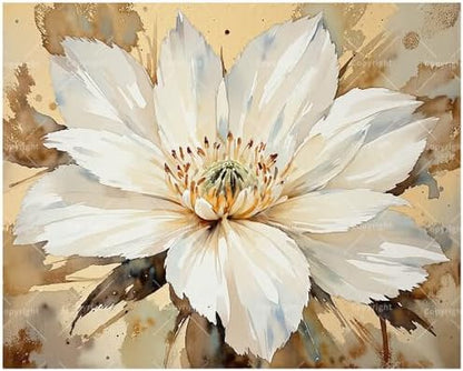 Botanical Art Paint by Numbers Kit for Adults - DIY White Petal Flower with Beige Tones Painting on Canvas 16x20 Inches,Acrylic Paint Set,Suitable for Beginners,Art for Home Decoration/Gifts by Unknown