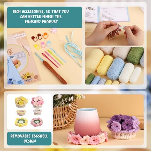 KyeeaDIY Crochet Kit for Beginners, Crochet Starter Kits, Coaster Flower Knitting Crocheting Kits with Step-by-Step Video Tutorials, Complete Crochet Kit for Adults Decoration - Image 6