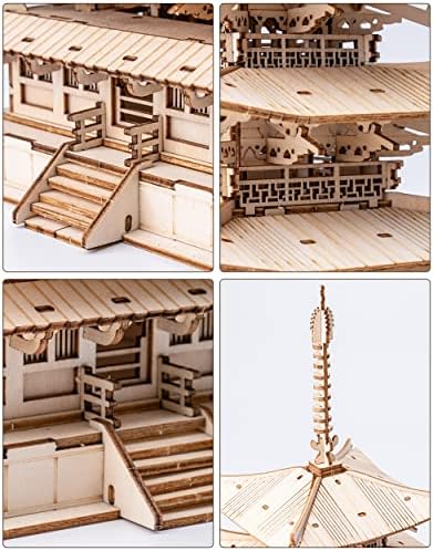 ROBOTIME 3D Puzzle Wooden Craft Kits for Adults DIY Model Building Kit Best Gift for Kids (Five-Storied Pagoda) - Image 6