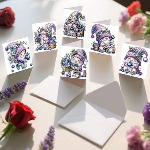 jinglinhh 12pcs Diamond Art Painting Lavender Blueberry Gnome Greeting Cards with Envelopes, DIY Card Making Kits for Adults, Diamond Art Postcards Christmas Cards Craft Gifts - Image 7