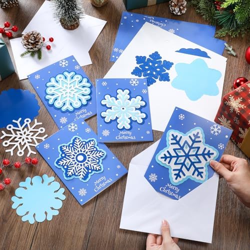Dispowreath 24 Pcs DIY Christmas Card Making Kits with Envelopes DIY Christmas Craft Make Your Own Snowflakes Greeting Card Making Supplies for Holiday Xmas Party Decoration Favor - Image 3