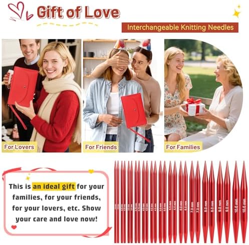 Aeelike 13 Pairs Interchangeable Knitting Needles Set 3-10.0mm, Cherry Red - Image 6