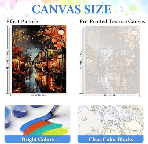 PRASIO Framed Paint by Numbers Kit for Adults Beginner, Landscape Adult Paint by Number Kits on Canvas Framed, DIY Acrylic Watercolor Oil Paint by Numbers with Frame for Gift Home Decor 16x20 Inch - Image 4