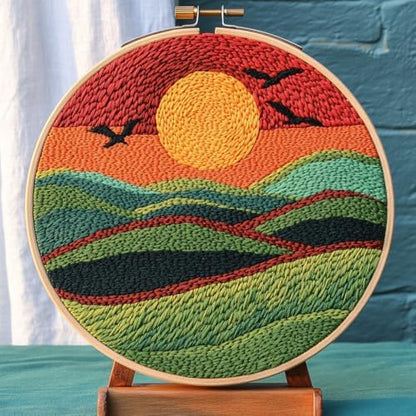 DIY Punch Needle Kits Landscape Sunrise with Hoop 20x20cm-5 by Unknown