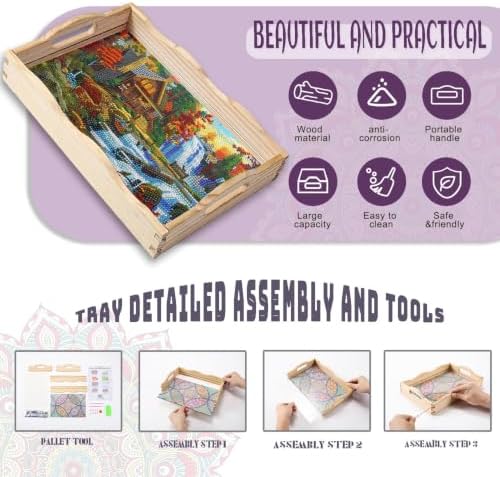 EWJRNSF Diamond Art Kits for Adults Wooden Serving Trays with Handles, 5D Diamond Painting Big Gem Arts and Craft Gifts Trays Decor Gift Home Decor 7.8x11.8 Inches Landscape A - Image 3