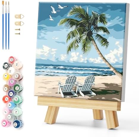 Natuyalo Framed Paint by Numbers for Adults Beginner, Beach Chair Acrylic Easy Paint by Numbers Kits with Frame Seascape Art Craft Kits for Adults Suitable for Wall Decoration 12x12 Inch by Natuyalo