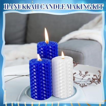 Yuntau 24 Pcs Hanukkah Beeswax Candle Making Kit, 8"x 4", White, Blue - Image 6