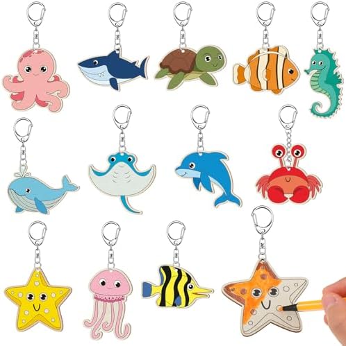 Trnayi 36 Pcs Sea Life Unfinished Wood Keychain Color Your Own DIY Craft by Trnayi