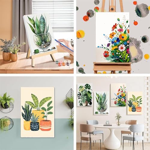 4 Pack Plant Paint by Numbers for Adults with Framed Canvas - Wooden Easel - Image 5