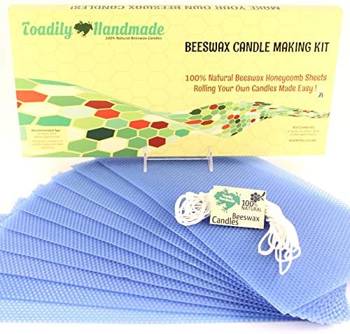 Make Your Own Beeswax Candle Kit - Includes 10 Full Size 100% Beeswax Honeycomb Sheets in Blue and Approx. 6 Yards (18 Feet) of Cotton Wick. Each Sheet Measures Approx. 8" x 16 1/4". by ToadilyHandmadeBeeswaxCandles