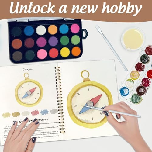 Watercolor Workbook, Water Coloring Book, 12 Different Patterns of Original DIY Designs, 18 Colors Watercolor Paint Set, Beginner-Friendly Watercolor Workbooks (Camping), Perfect Gifts for Adults - Image 5