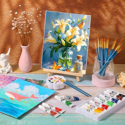 shynek 66 Pack Canvases with Easel Set, 8 x 10 Inch Canvas Boards with Wooden Easels, Acrylic Paint, Paint Brushes Canvas Panel Painting Kit for Beginners Art Crafts Sip and Paint Party - Image 7