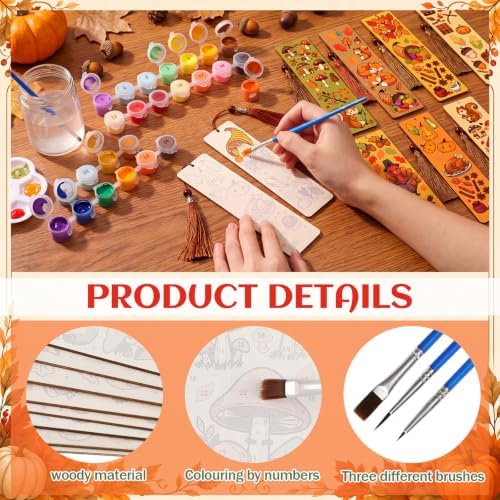 Kosiz 12 Pcs Fall Thanksgiving Paint by Number Kit for Adult Wood Bookmark - Image 4