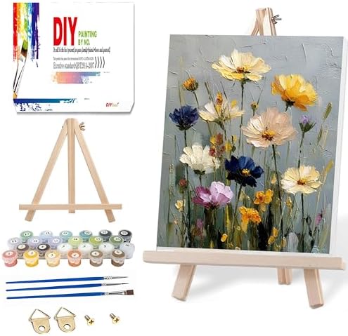 Ausanrl Flowers Framed Paint by Numbers Wooden Easel - Adult Paint by Number Kits on Canvas Framed, Floral Paint by Numbers with Frame,Gifts and Home Wall Decor 12x16inch by Ausanrl