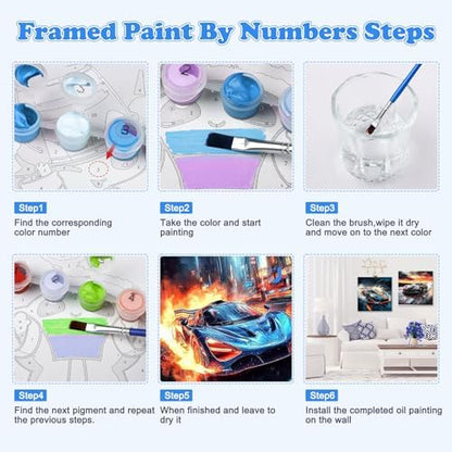 GHHKUD 4 Pack Racing Car Paint by Numbers Kits for Adults with Frame, DIY Car Paint by Numbers for Beginners, Painting by Numbers on Canvas Gifts for Home Decor 20x20cm - Image 4