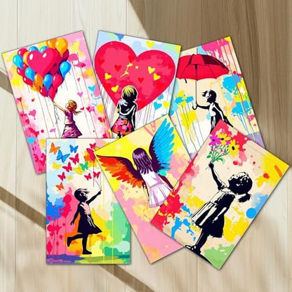 Tucocoo Banksy Little Girl Paint by Numbers Kit for Adults Beginner, 6 Pack Adult Paint by Number Kits on Canvas, Graffiti DIY Acrylic Colorful Oil Painting by Numbers for Home Decor Gifts 8x12 Inch - Image 2