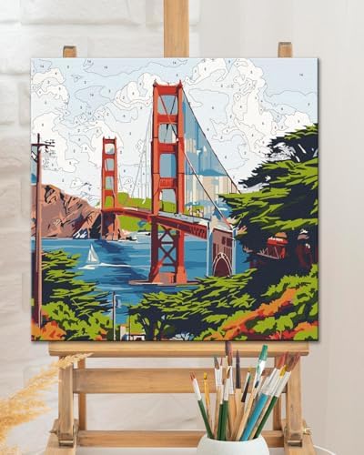 TOCARE Framed Paint by Numbers Kit for Adults Beginners & Kids Ages 8-12, Golden Gate Bridge Paint by Number with Frame, San Francisco Paint by Numbers Framed Canvas (10x10 Inch,Without Easel) - Image 6