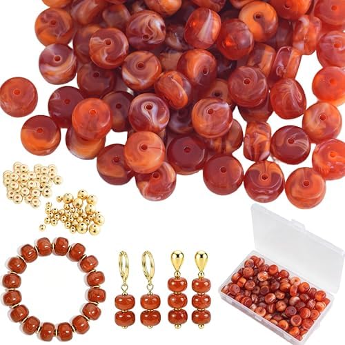 100Pcs 14mm Large Acrylic Beads for Jewelry Making, Chunky Marbled Round Focal Beads Bulk Set with Spacer Beads for DIY Bracelets Necklaces Keychains Bag Charms(Red) by YUJIEJewelry