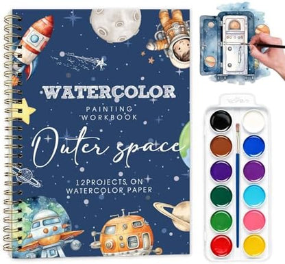 Space Theme Watercolor Workbook,Water Coloring Book with Designs on Premium Paper,12 Beginner Friendly Sketched Illustrations,Perfect for Gifting to Spark Creativity & Joy for Adults by Unknown