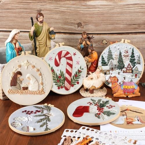 RUIQLXHANG Christmas Embroidery Kit, Christmas Gnomes Embroidery Kits for Beginners with Pattern, Cotton Threads, Needles, Instruction, 20cm Hoop, Gift for Mom, Grandma (Holly Bauble) - Image 6