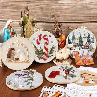 RUIQLXHANG Christmas Embroidery Kit, Christmas Gnomes Embroidery Kits for Beginners with Pattern, Cotton Threads, Needles, Instruction, 20cm Hoop, Gift for Mom, Grandma (Resort) - Image 6