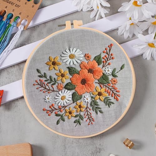 Huacan Embroidery Kits Flower for Adults Beginner 4 Pcs DIY Cross Stitch Stamped Flowers Pattern Stitching Sewing Kit 7.9 x 7.9 Inch - Image 6